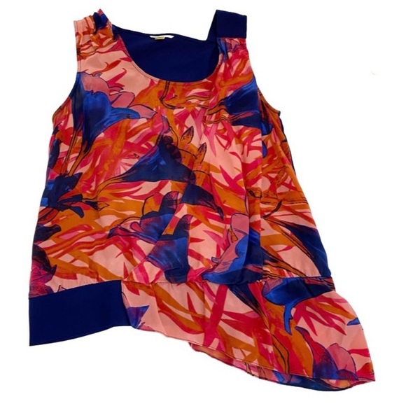 Anthropologie Leifsdottir Multicolor Malva Floral Asymmetric Hem Silk Top,Size 8 - Picture 5 of 11